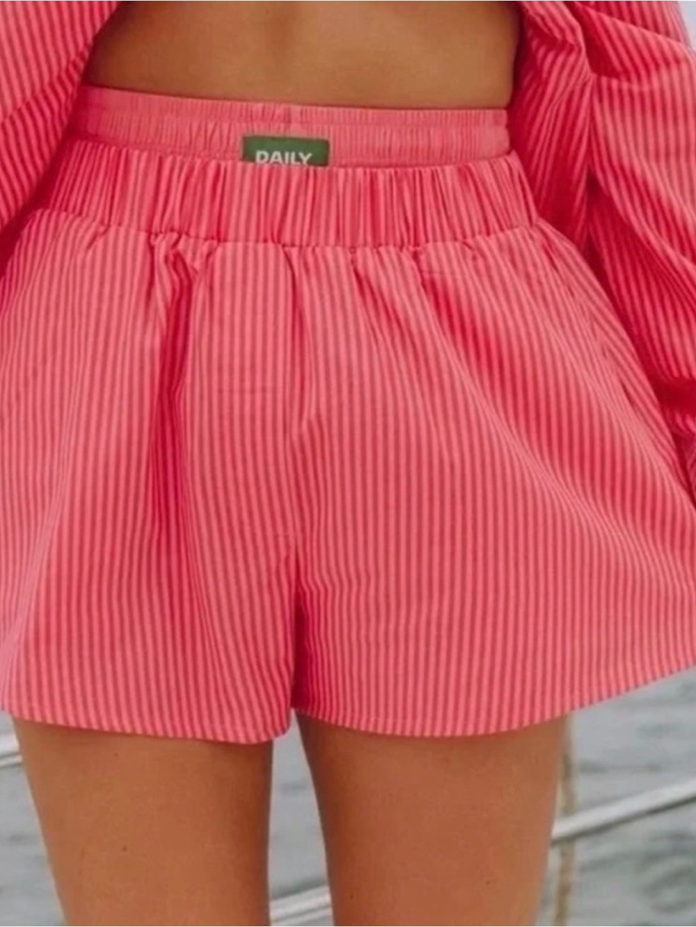 Daily Drills Pink Striped Elastic-Waist Bermuda Shorts